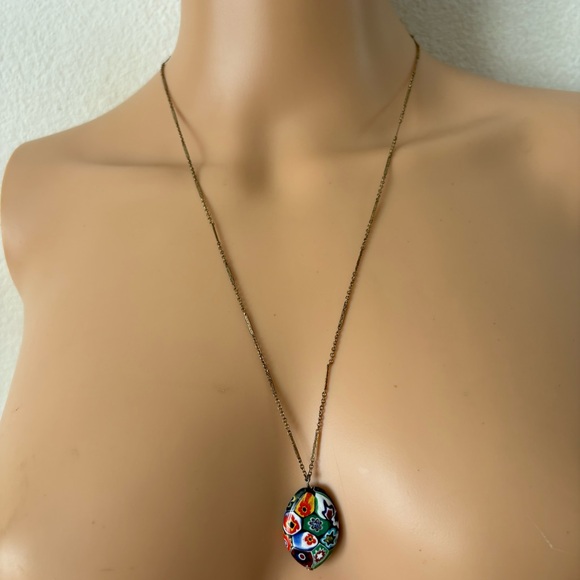 Vintage 70s multicolor eclectic necklace gold chain boho millefiori - Picture 4 of 4